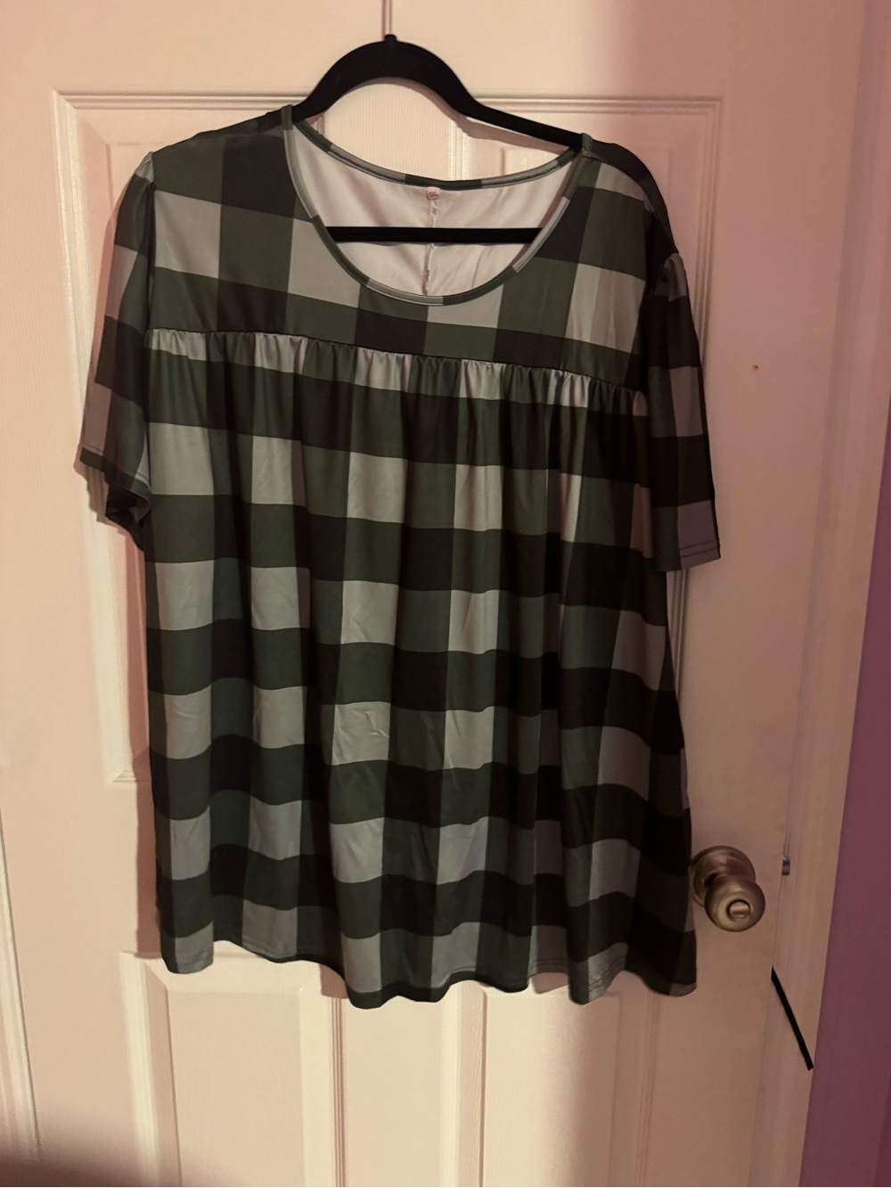 SHEIN Green Plaid Short Sleeve Babydoll Tunic